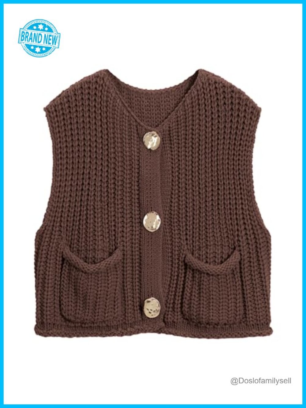 Crochet Sweater Vest Button Down Sleeveless Knit Top